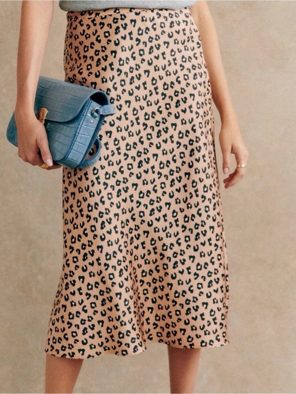 Sezane sandy leopard cheetah print pencil viscose midi skirt Womens 42 10